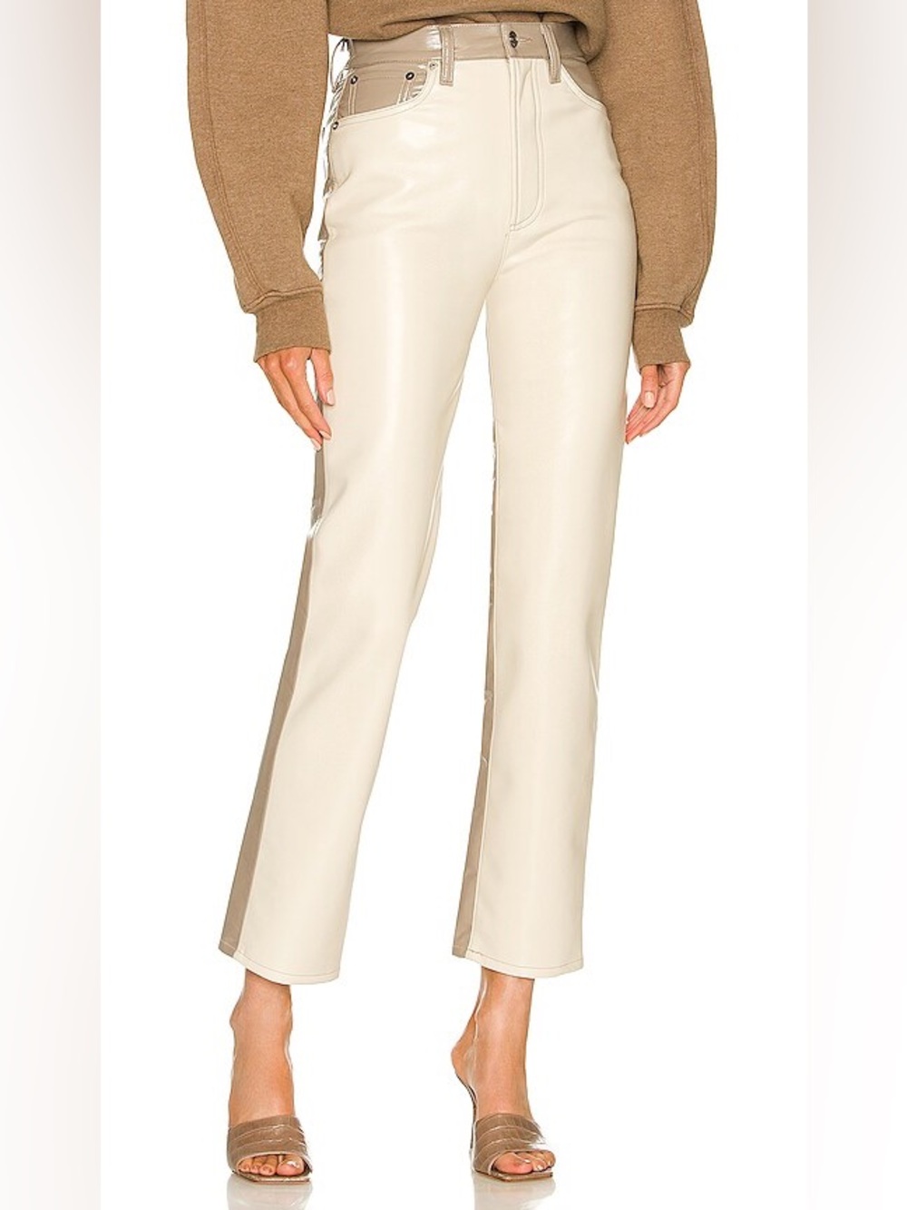 Agolde Paneled 90’s Pinch Waist in Powdered Recycled Leather & Quail